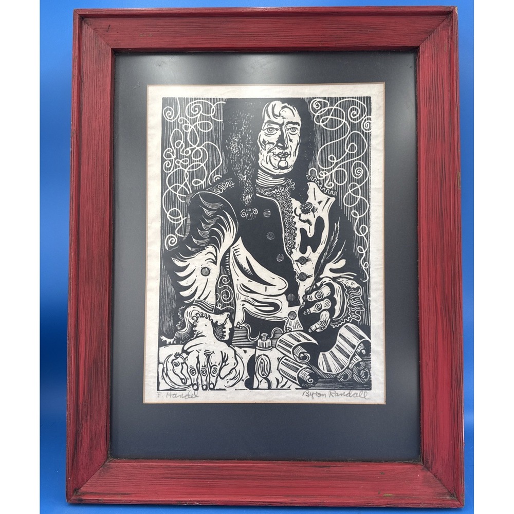 Byron Randall Signed Woodcut Portrait of Handel Mid Century Modern Art Print